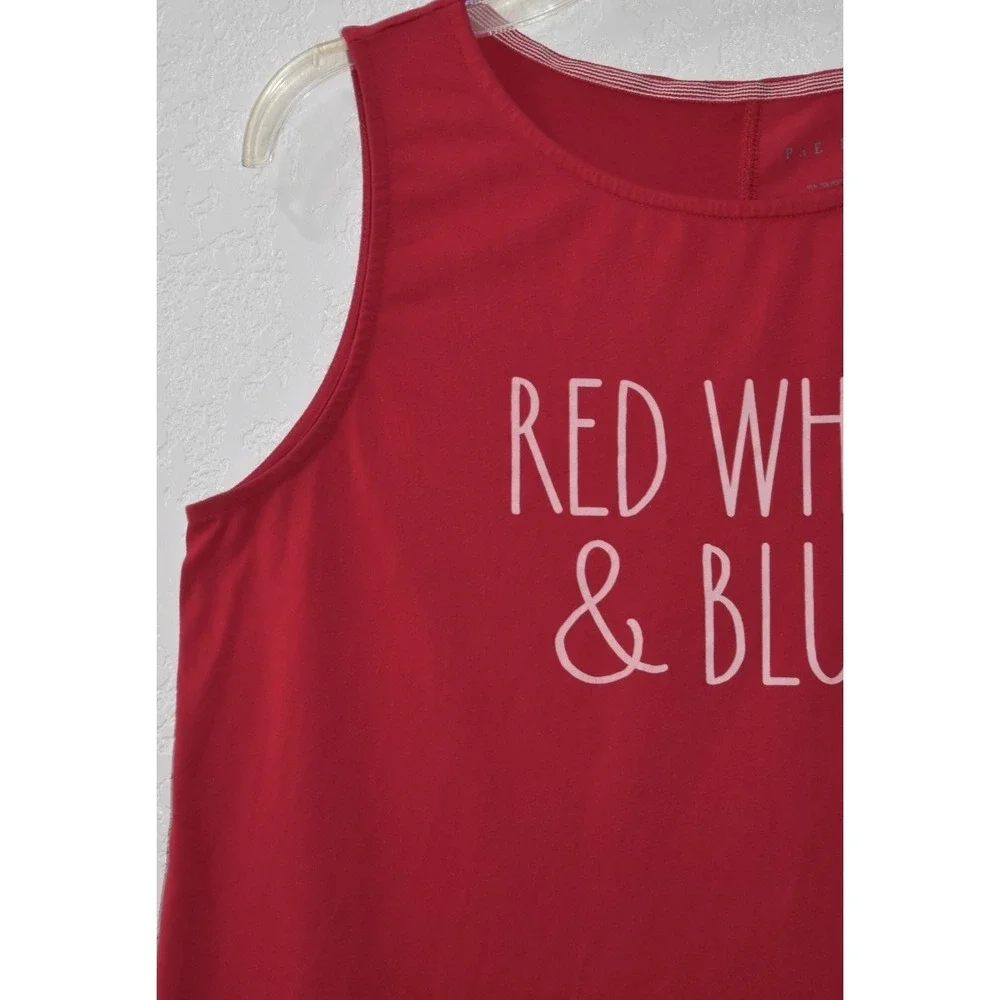 Rae Dunn RED TANK Patriotic Stretch Top RED WHITE BLUE Sleeveless Top